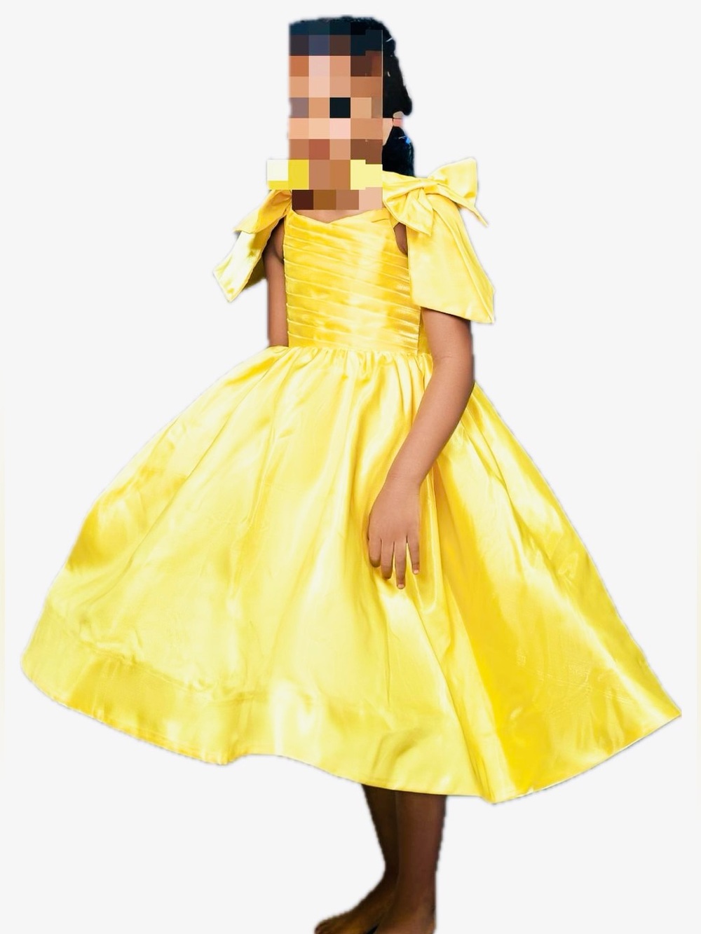 Yellow Bow-Shoulder Girls' Party Dress
